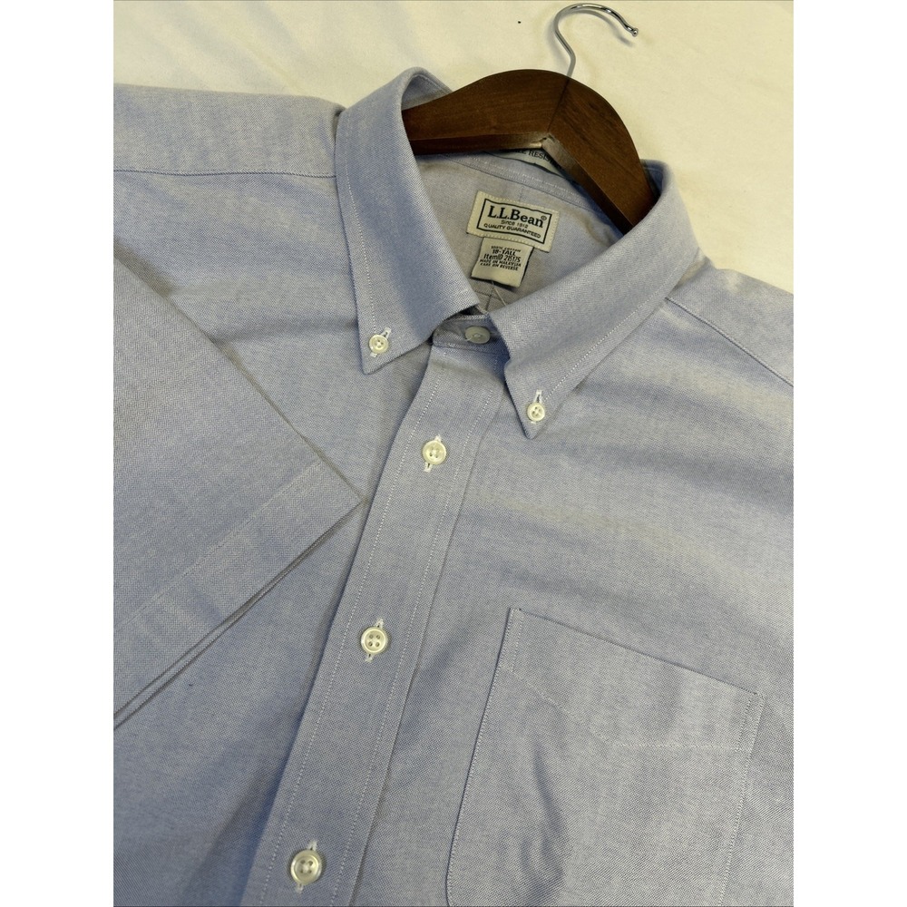 L.L. Bean Wrinkle Resistant Long Sleeve Button Down Blue‎ Shirt Men's 18-Tall